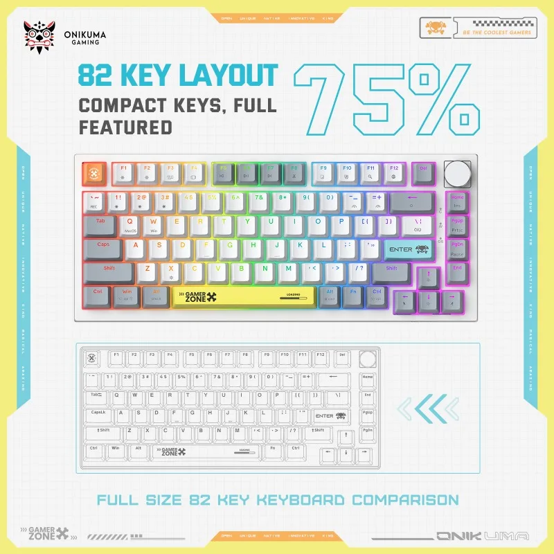 ONIKUMA G52 Mechanical Gaming Keyboard 75 Percent 82 Keys RGB Hot Swappable Type C Wired Knob Keyboard for PC Laptop Gamer USB
