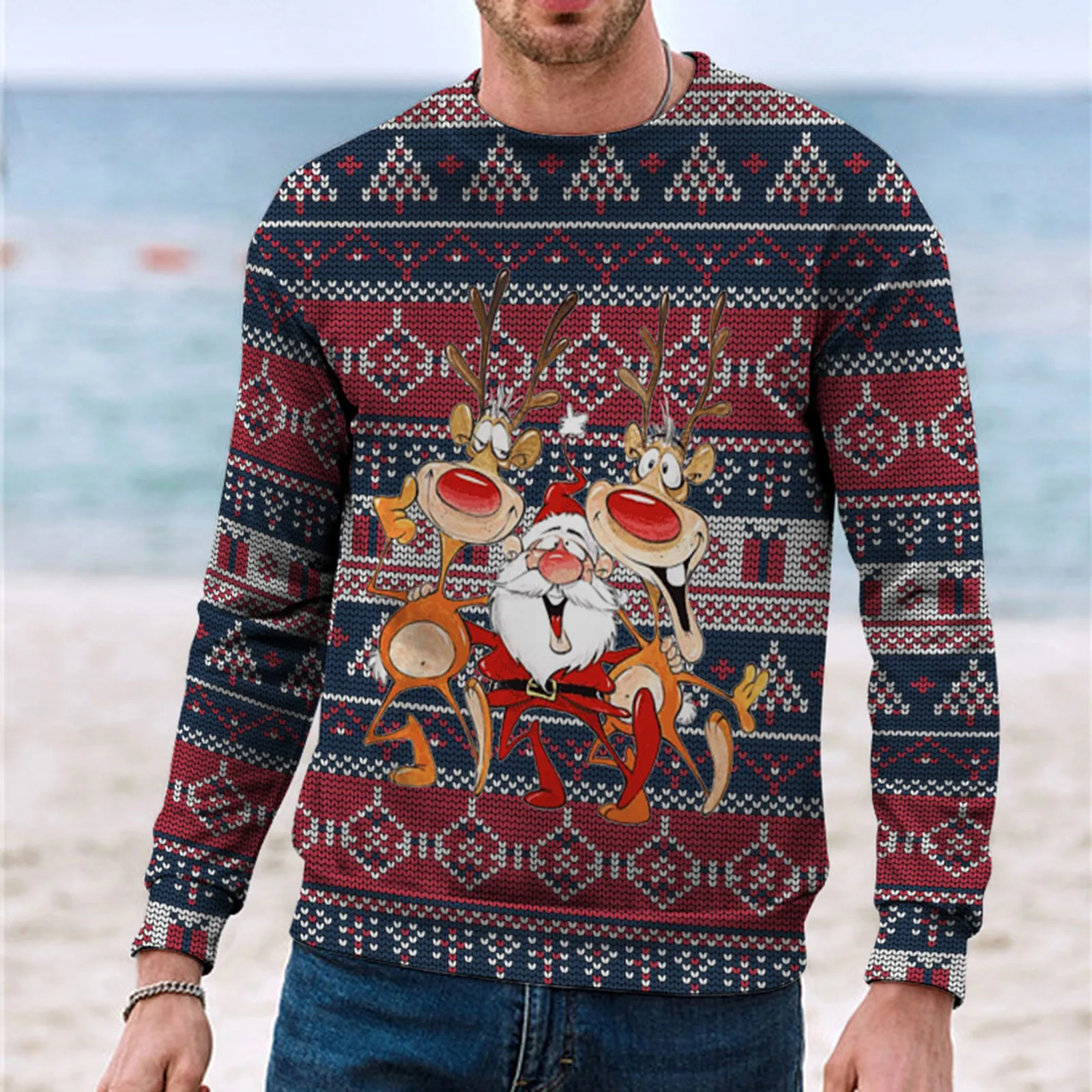 Uomo maglione di natale Pullover fiocchi di neve babbo natale brutti maglioni di natale maglioni top Holiday Party felpa di natale