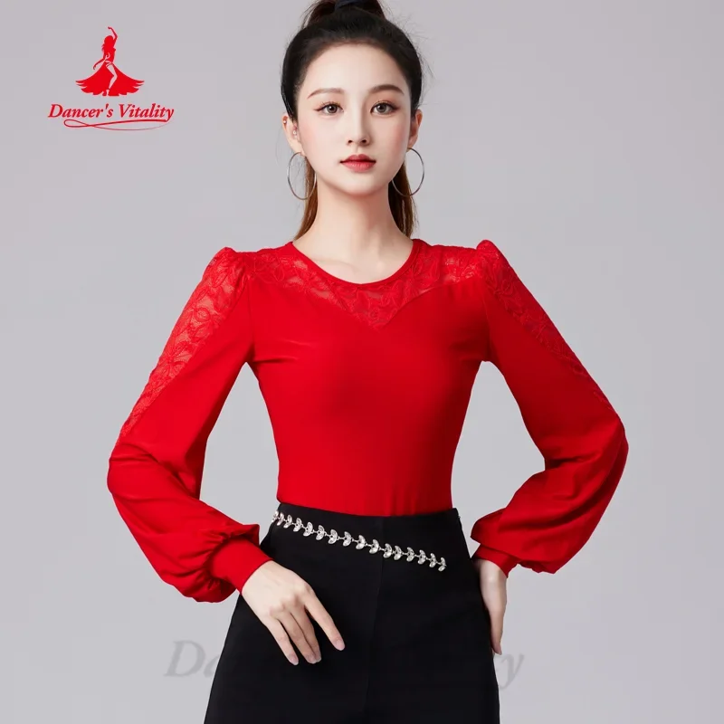 

Latin Dance Long Sleeved Top Customized Comfortable Slimming Top Adult Tango Chacha Samba Professional Performance Clothing