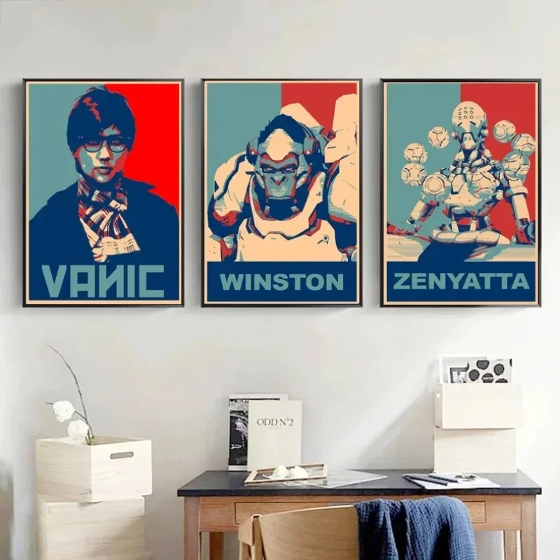 Popular Cooperative Competition Game Overwatch Retro Posters Canvas Painting and Wall Art Picture for Children's Room Decor