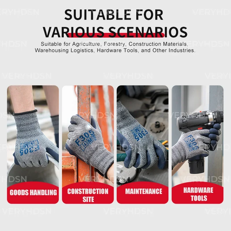 3Pairs Safety Work Gloves For Men&Women High Dexterity Multi-Purpose Firm Non-Slip Grip Cut-Resistant Nitrile Foam Coated