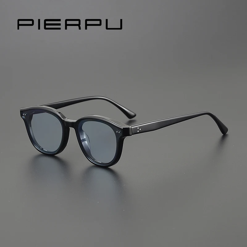 

New Fashion Round Acetate Sunglasses Blue lenses Handmade Polarized Uv400 Glasses Classical Vintage Men Ladies Sunglasses