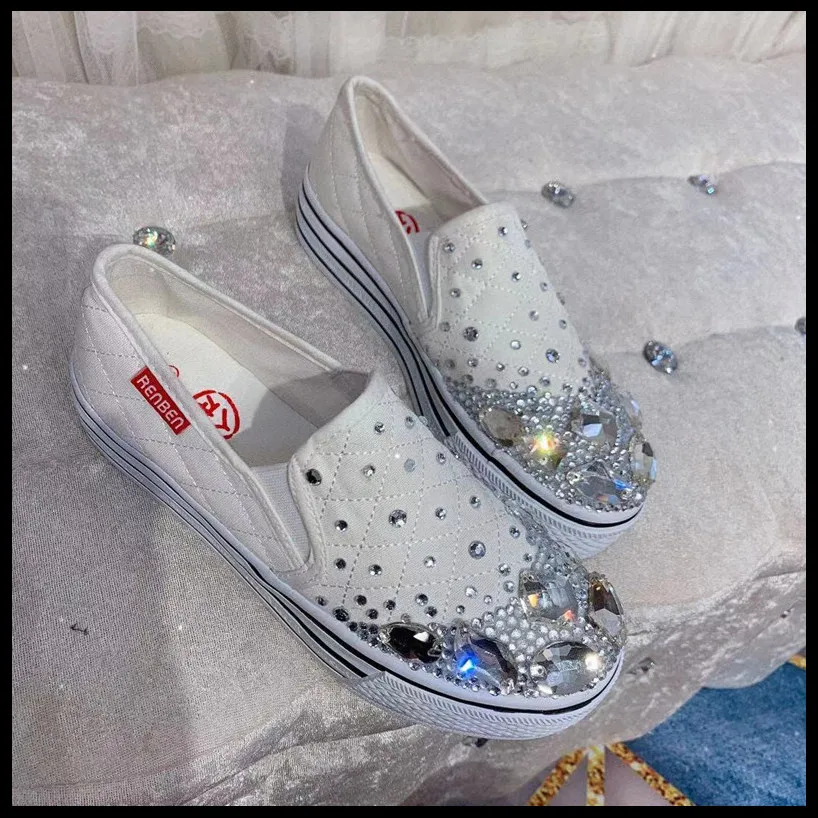 Leisure Diamond Sponge Cake Small White Shoes, Comfortable Casual Shoes