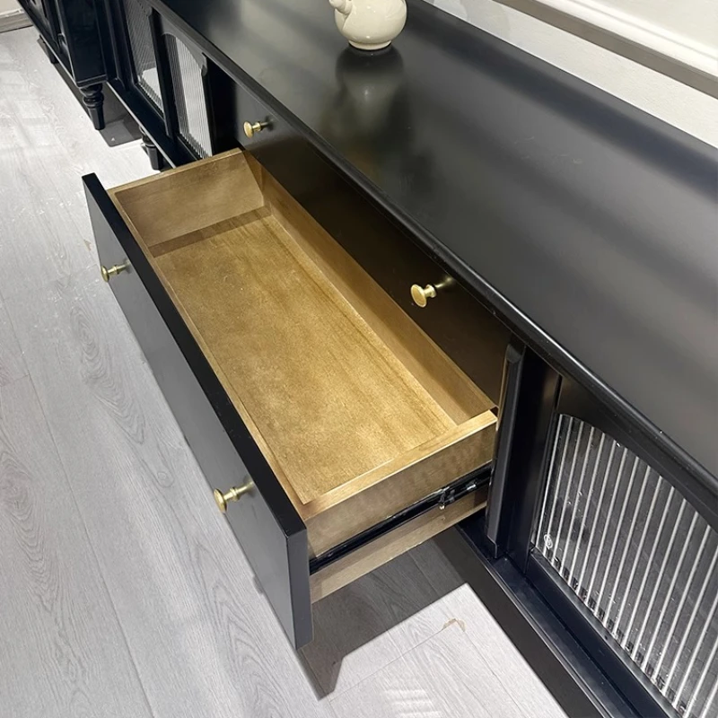 

Retro American pure solid wood coffee table TV cabinet combination French home floor cabinet living room simple black