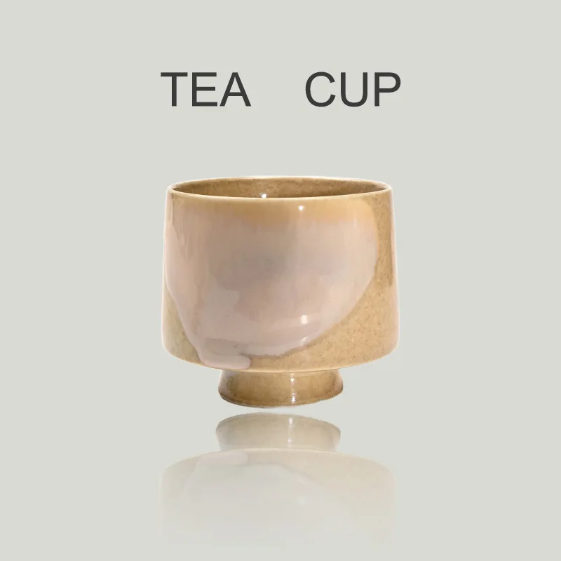 Vintage Holz Esche Glasur Keramik Tasse 70 ml hohe Fuß Teetasse kleine Gongfu Tee-Set handgefertigt für Tee Verkostung SakeDrinking einzigartiges Geschenk