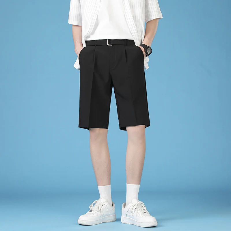 

Men's Summer Ice Silk Loose Fit ort Pants Thin Five-Quarter Casual Straight Leg Trousers Qui Dry Youth Faion Straight Cut