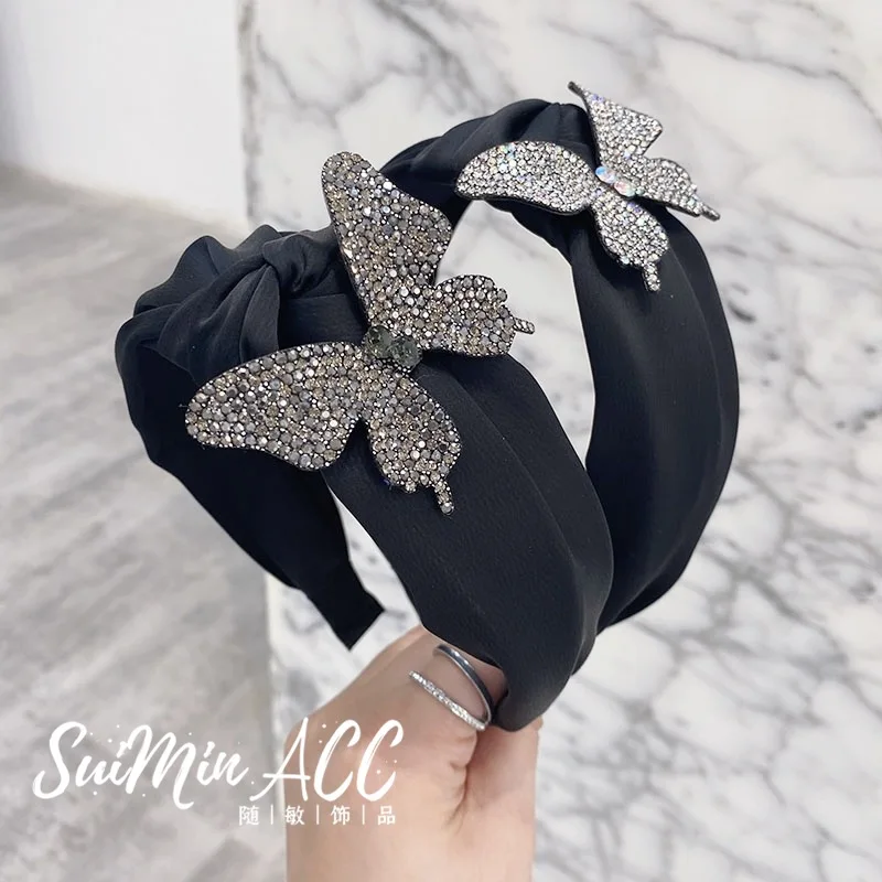 Accesorios para el cabello de boda de mariposa blanca dulce, diadema francesa elegante, accesorios de princesa de hadas de malla, joyería, diademas de corona