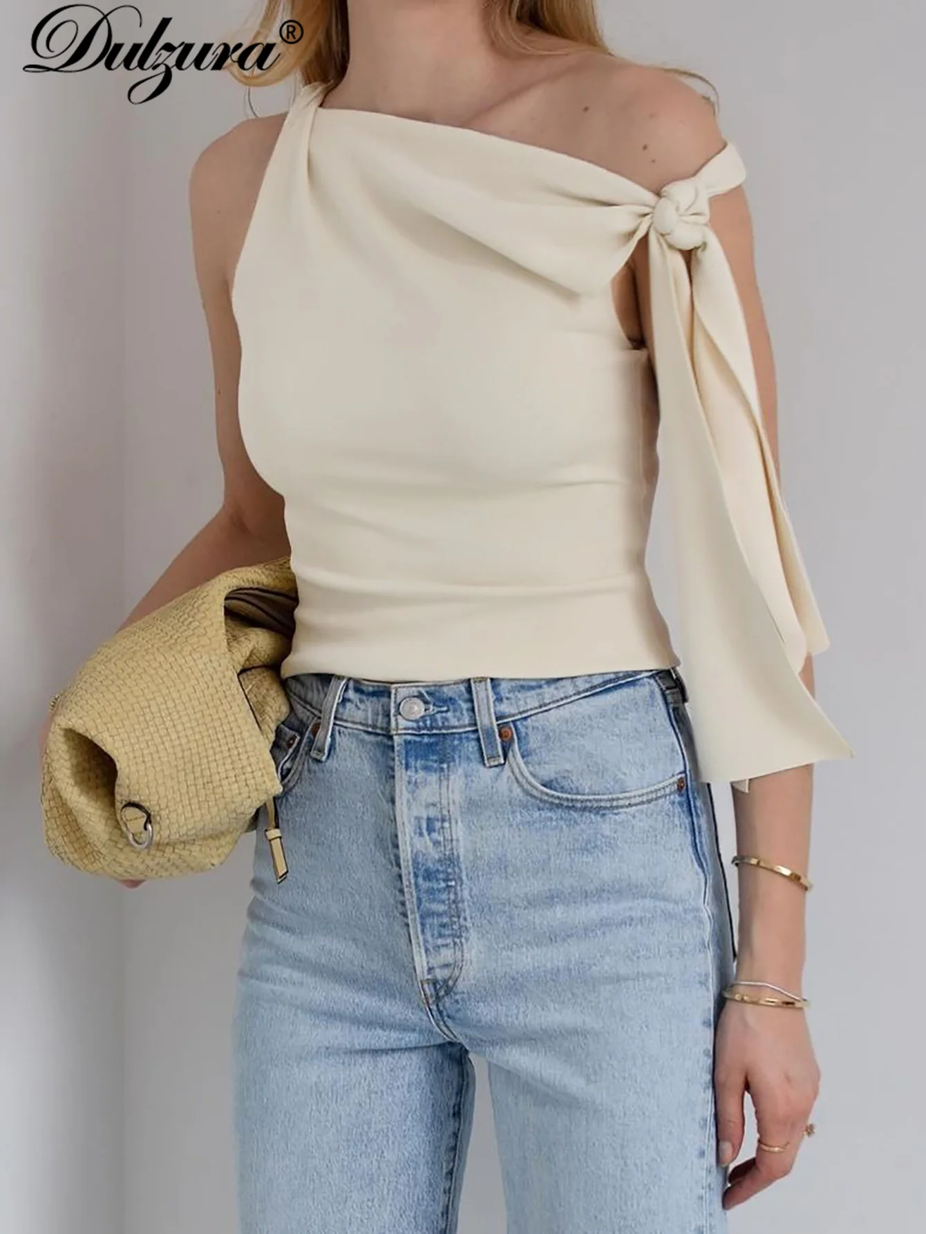 Dulzura New Irregular Bandage Crop Top Sleeveless Solid Tops Tank Y2K Women Clothes Sexy Party Club Streetwear Drop Shipping image 2