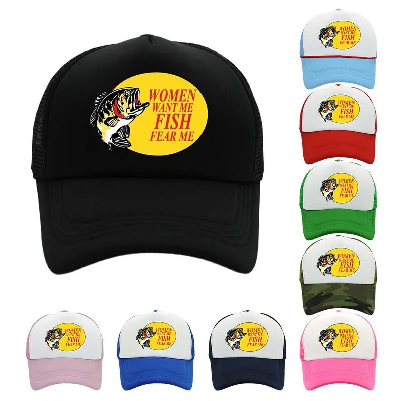 Women Want Me Fish Fear Me Printed Caps Big Mouth Fish Bass Shop Hats Fisherman Running Lovers Fishing Farm Baseball Caps