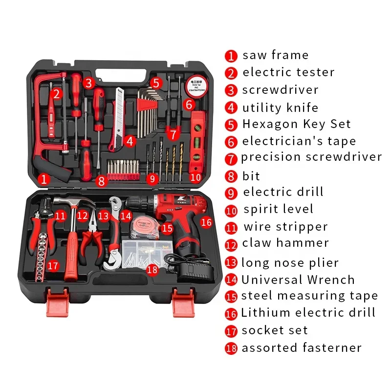 P2982A 109pcs Power Drill Home Repair Power Electrical Tool Set Herramientas