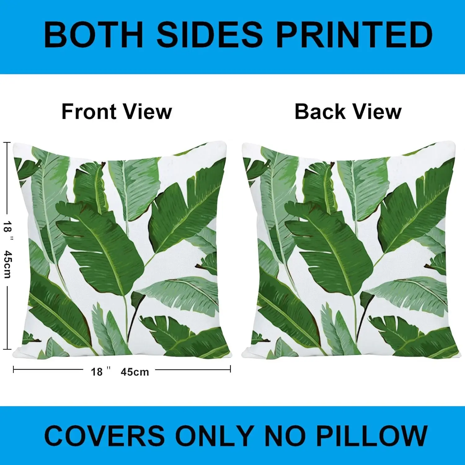 4Pcs Minimalist Jungle Botanical Throw Pillow Covers with Solid Green Tropical Foliage Art Cushion Cases Balcony Patio Garden