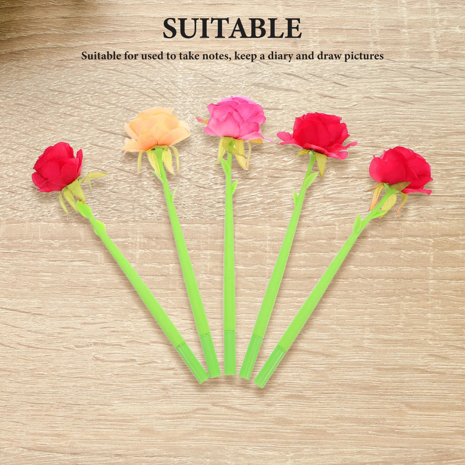 

5Pcs Simulated Rose Flower Ballpoint Pens Smooth Writing Creative Silicone Design Student Office Home Supplies Adorable Ink Pens