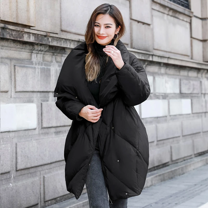 Vintage Women winter down jackets 2022 Oversized Fashion Turtleneck Warm Long puffer coat Luxury Ladies clothes Warm INKEO 2O177