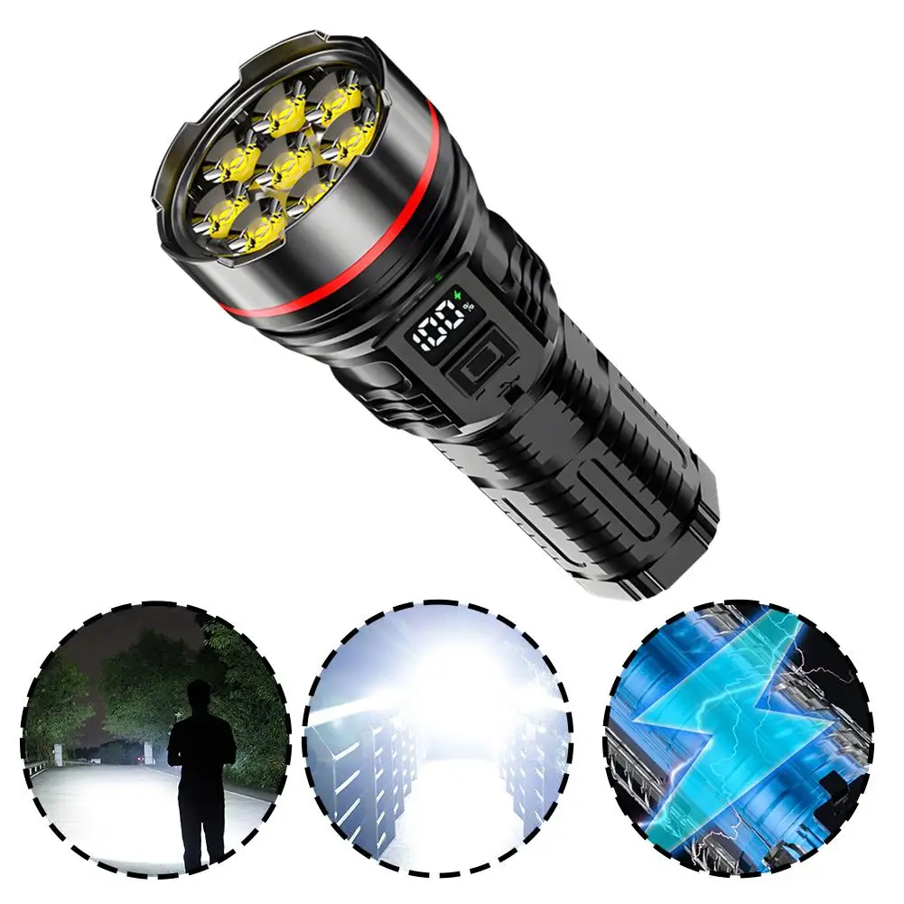 8LED High-power Flashlight Strong Light Rechargeable Low Battery Reminder Multi-gear Dimming Camping Torch Portable LED Light