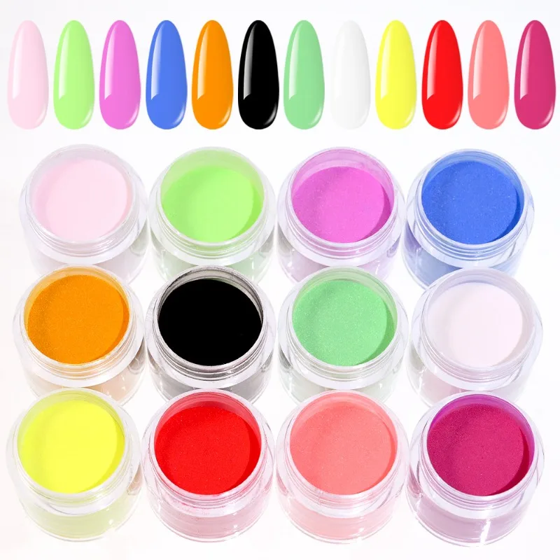 12 Colors Acrylic Powder Manicure Tips Nail Art 3D Decoration Builder Polymer Nail DIY Accessories