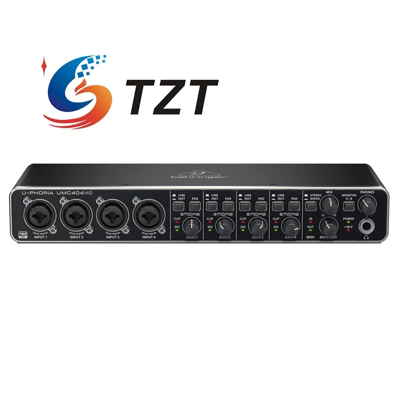 TZT UMC404HD Original 4x4 USB MIDI/Audio Interface External Sound Card w/ Mic Preamp for Behringer