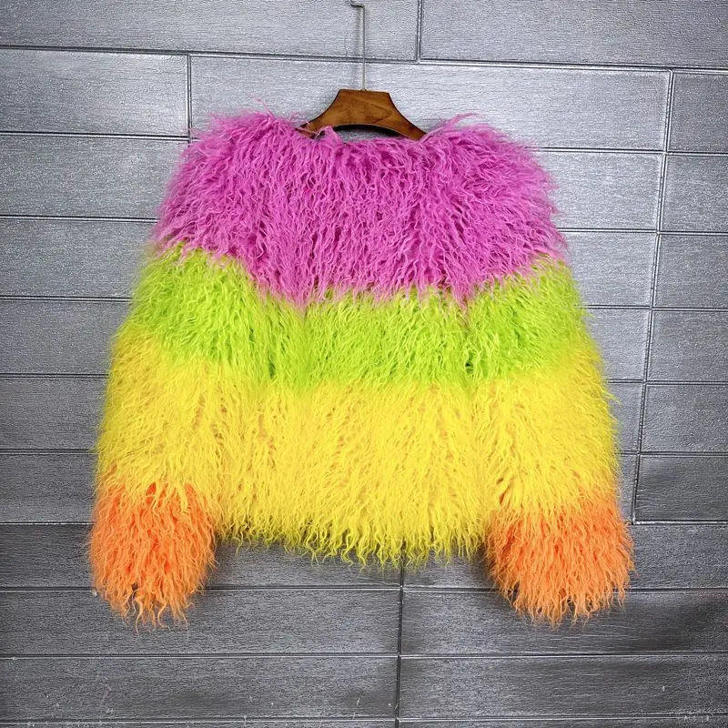 Gespleißt Bunte Flauschigen Faux Pelzmantel Frau Winter Jacke Kleidung Mode Top Faux Pelz Mäntel Top Mujer