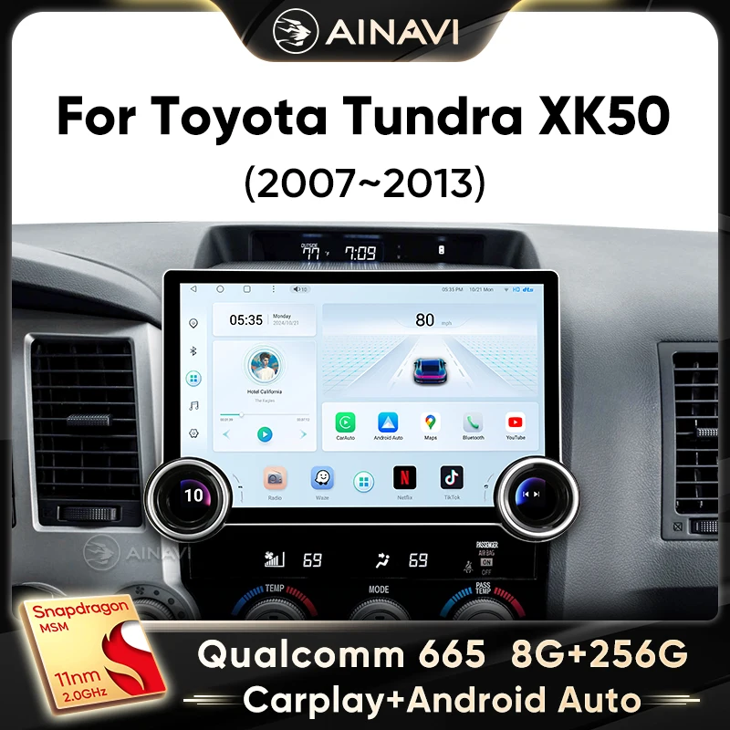 Ainavi Car Radio For Toyota Tundra XK50 Sequoia 2007 2008 2010 2011 2013Wireless Carplay Android Auto Car Multimedia Stereo 2Din