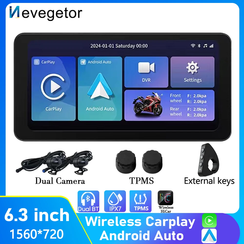 

6.3 inch GPS Navigation Motorcycle IPX7 Waterproof CarPlay Display Screen Portable Motorcycle Wireless Android Auto