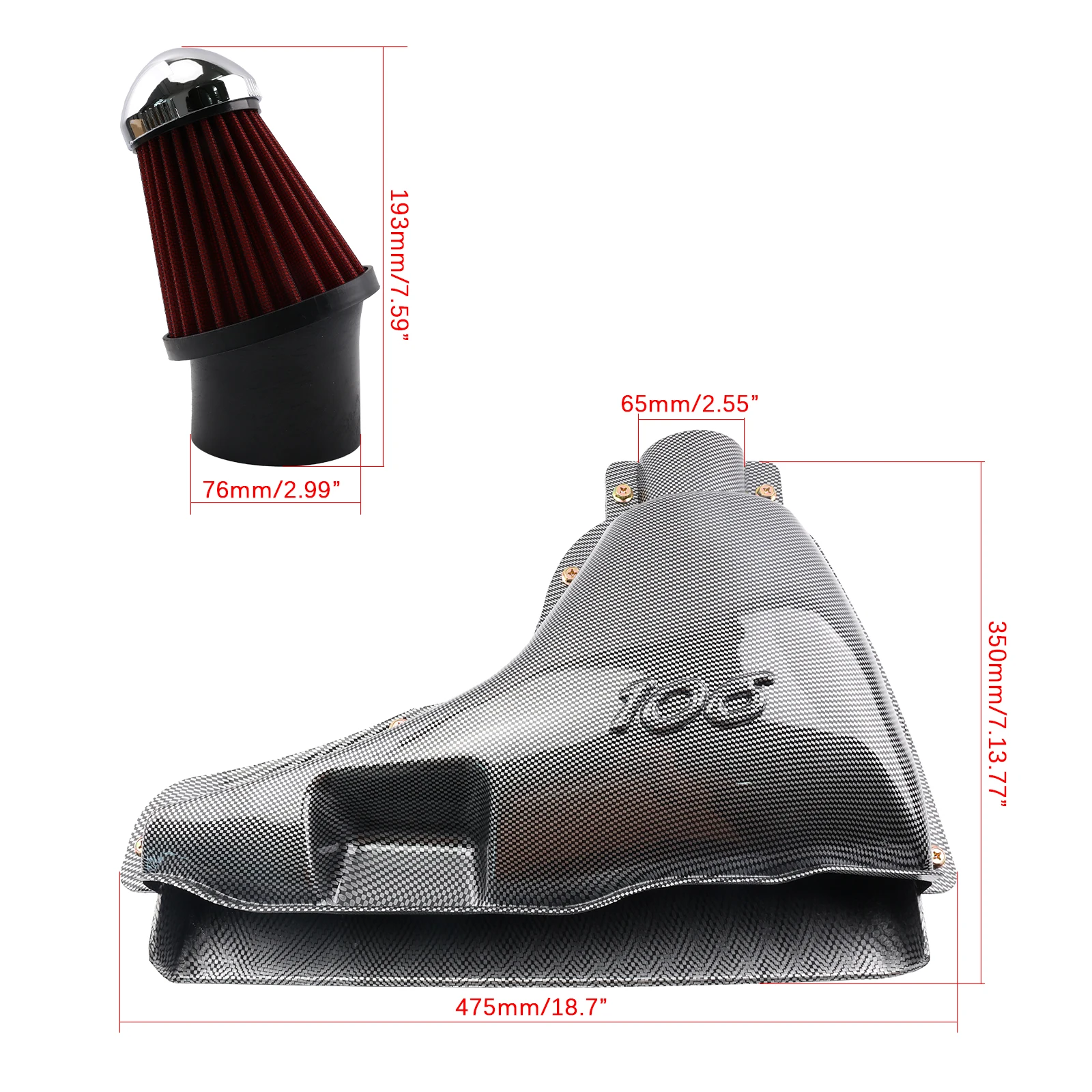 High Flow Mushroom Head Intake Kit for Peugeot 106 1.6L New Performance Air Box Conversion