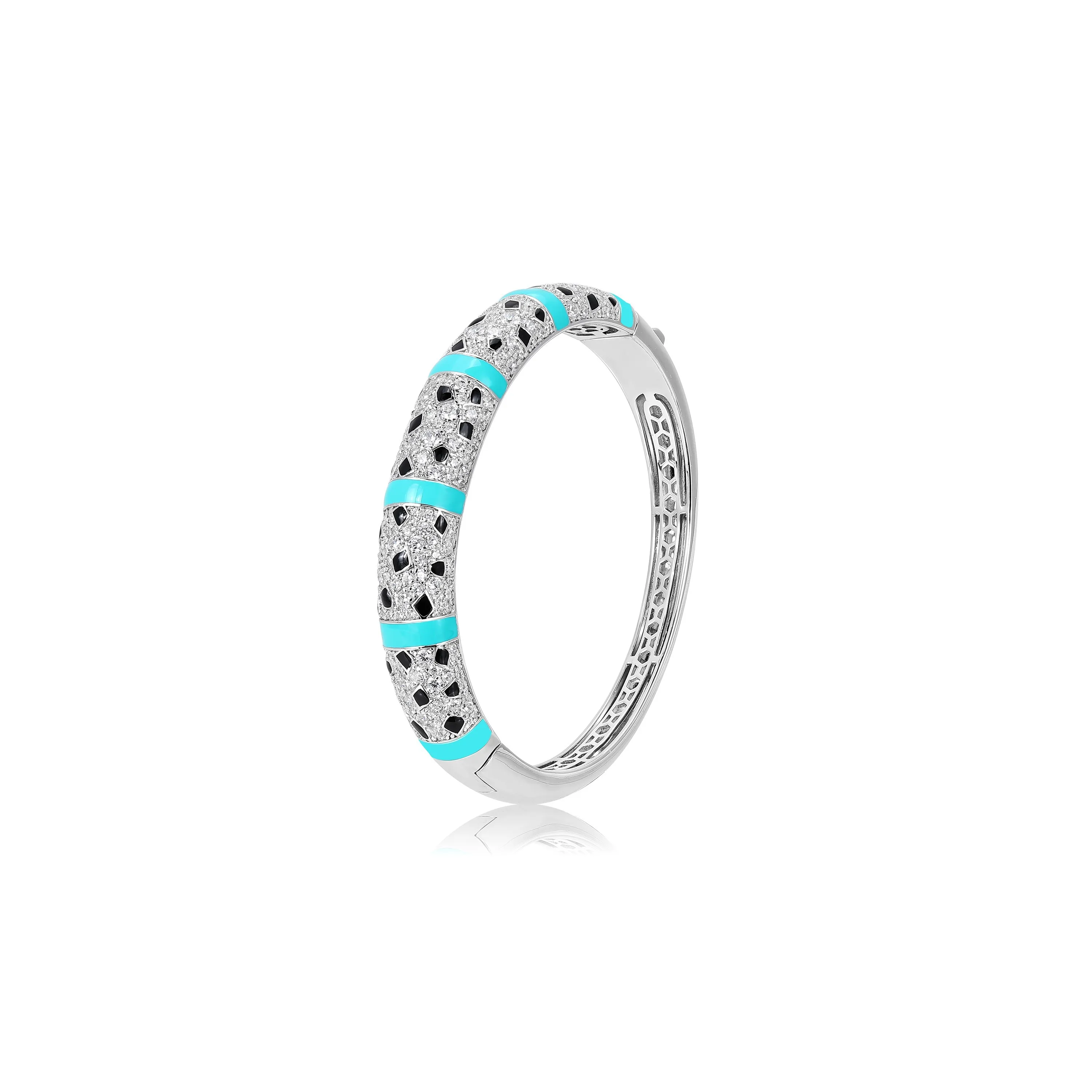 Pure 925 Sterling Silver Bangle For Women Sparkling Black Spinels White CZ Leopard Bracelet Panther Wild Animal Fine Jewelry