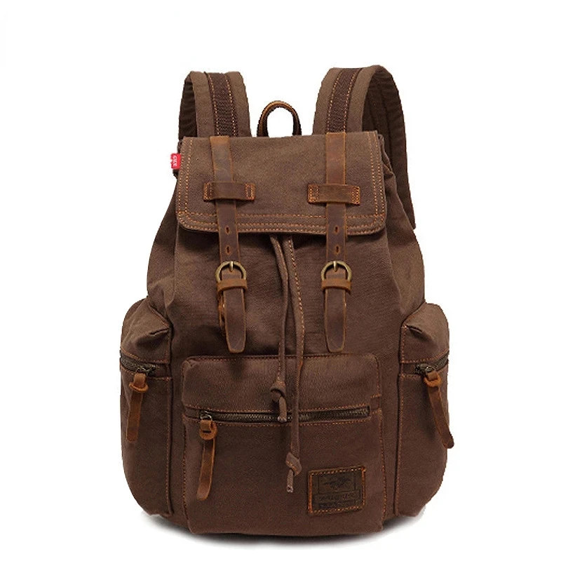 Canvas Retro Men\'s Bag Backpack Suitable 14 Inch Laptop Backpack Vintage 36-55L Wear-resistant Backpack Coffee Dripshipping