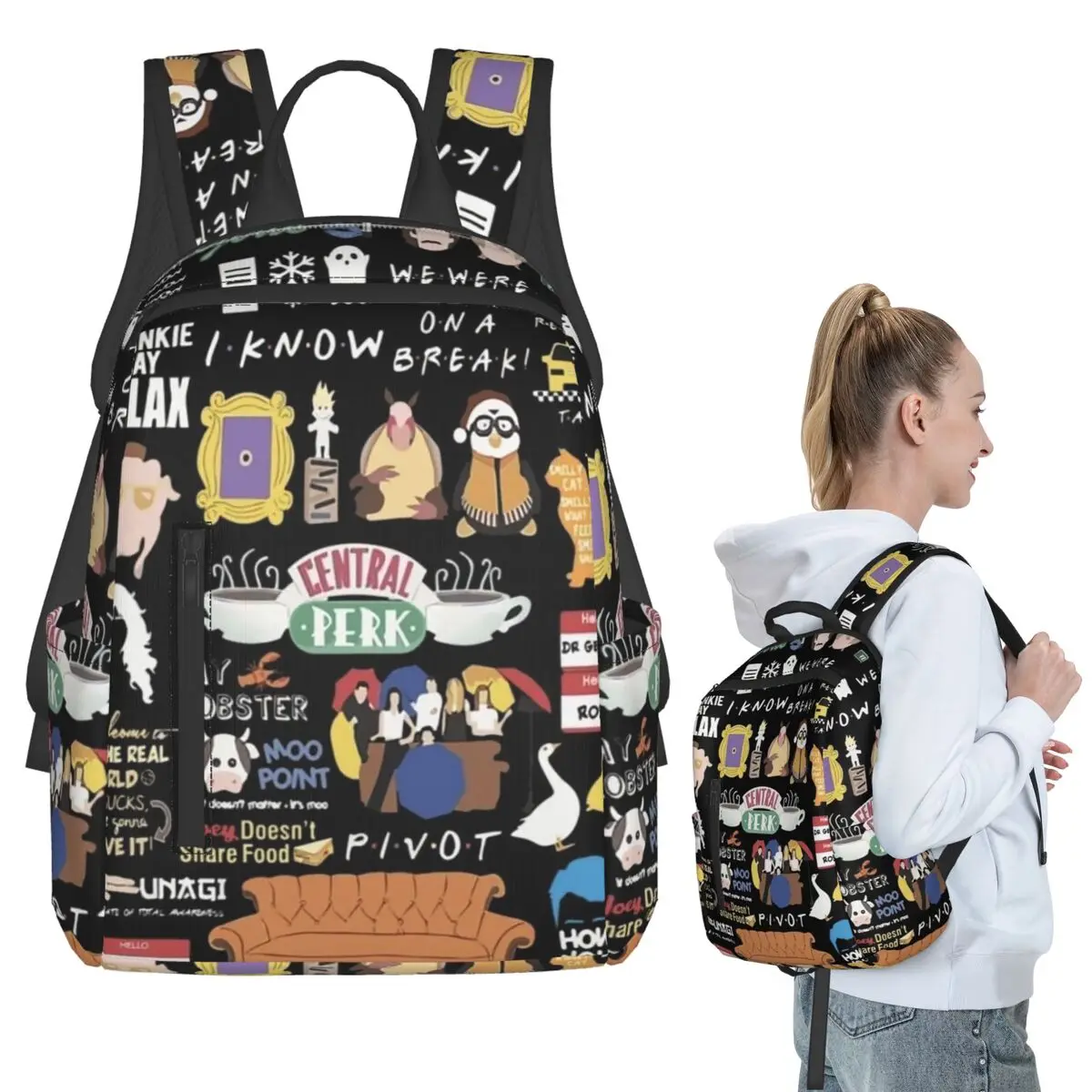 Unisex Funny Friends Collage Backpack Student BookBag Children School Bag Computer Shoulder Bags Boys Girls