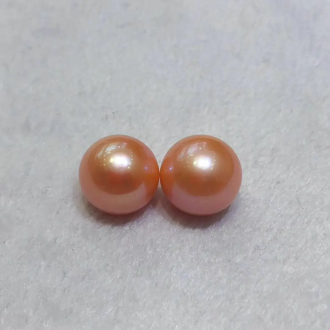 

One Pair of 10-11mm South Sea Round Gold Pink Loose Pearl Half Drilled