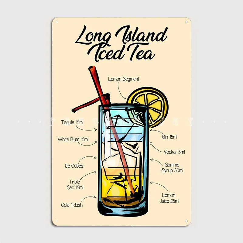 Long Island Ice Tea Recipe Metal Sign Cinema Kitchen Kitchen Decoration Poster Tin Sign Poster