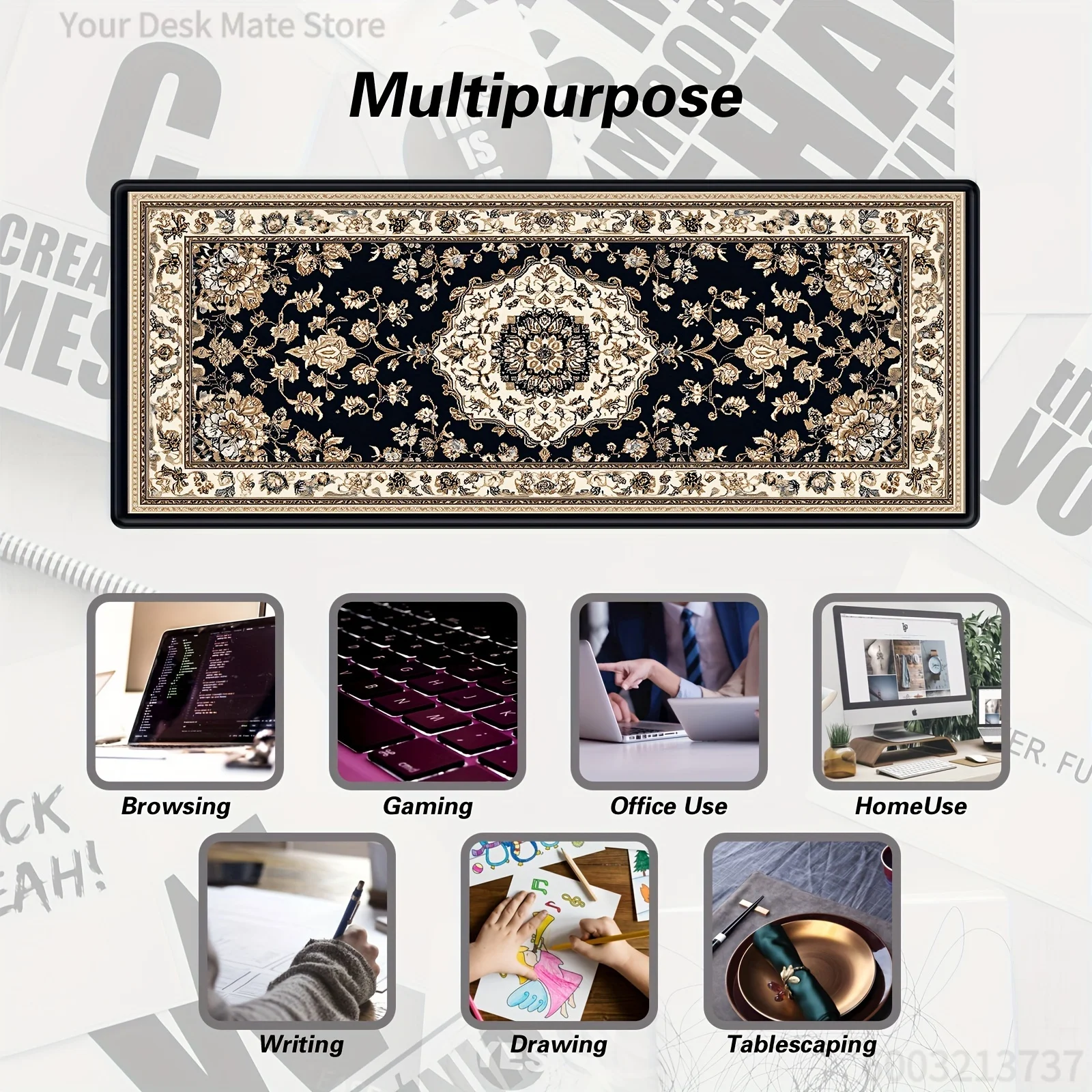 , Black Persian mouse pad long - Home Office Work Table ulasan dan harga