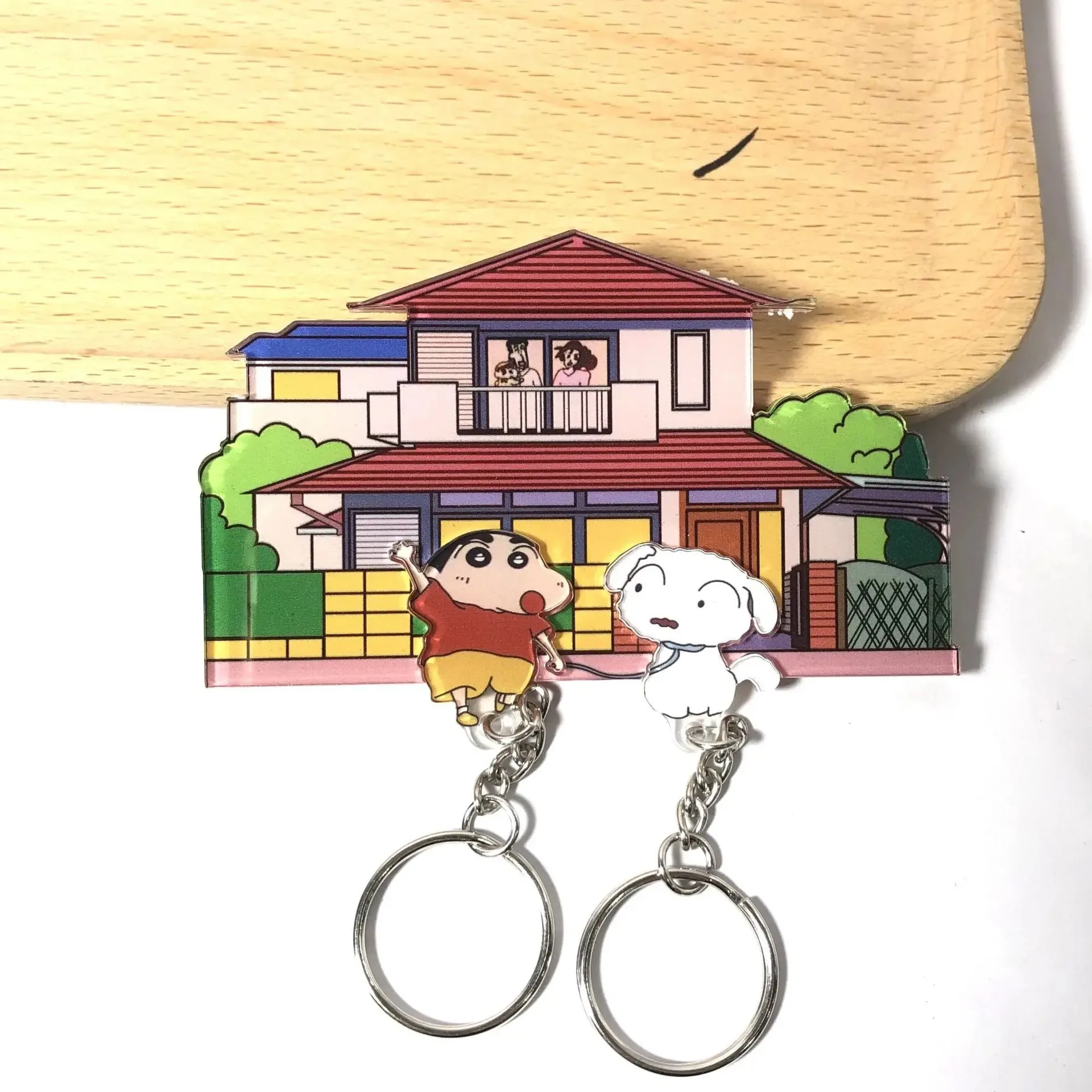 Cartoon Figure Shape House Key Hanger with Anime Balloon Keychain Adhesive Room Decor Hooks for Entrance Couple Key Hanger