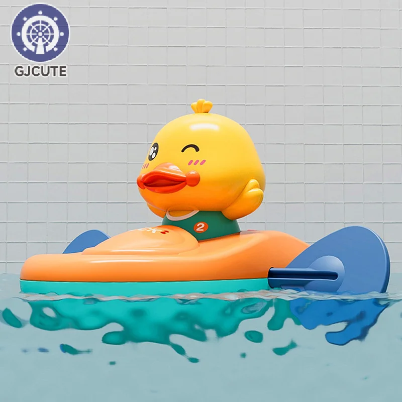 1Pcs Classic Water Toy Cute Cartoon Duck Bath Props Back Rowing Boat Baby Bathing Swim Duck Chain Clockwork Toys For Children