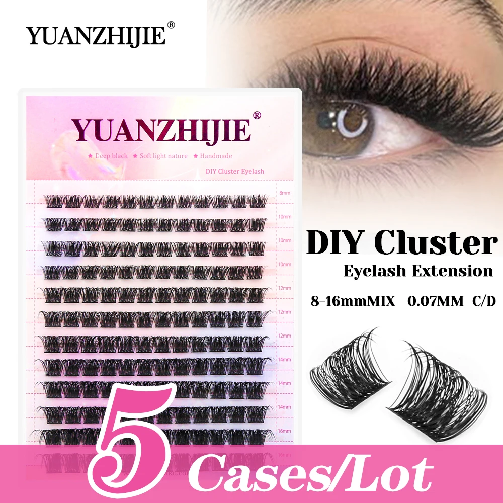 

YUANZHIJIE 5cases/lot Wholesale C/D Curl 0.07mm Thickness DIY Cluster Lash Wispy Ribbon Handmade Makeup Lashes with Rich Styling