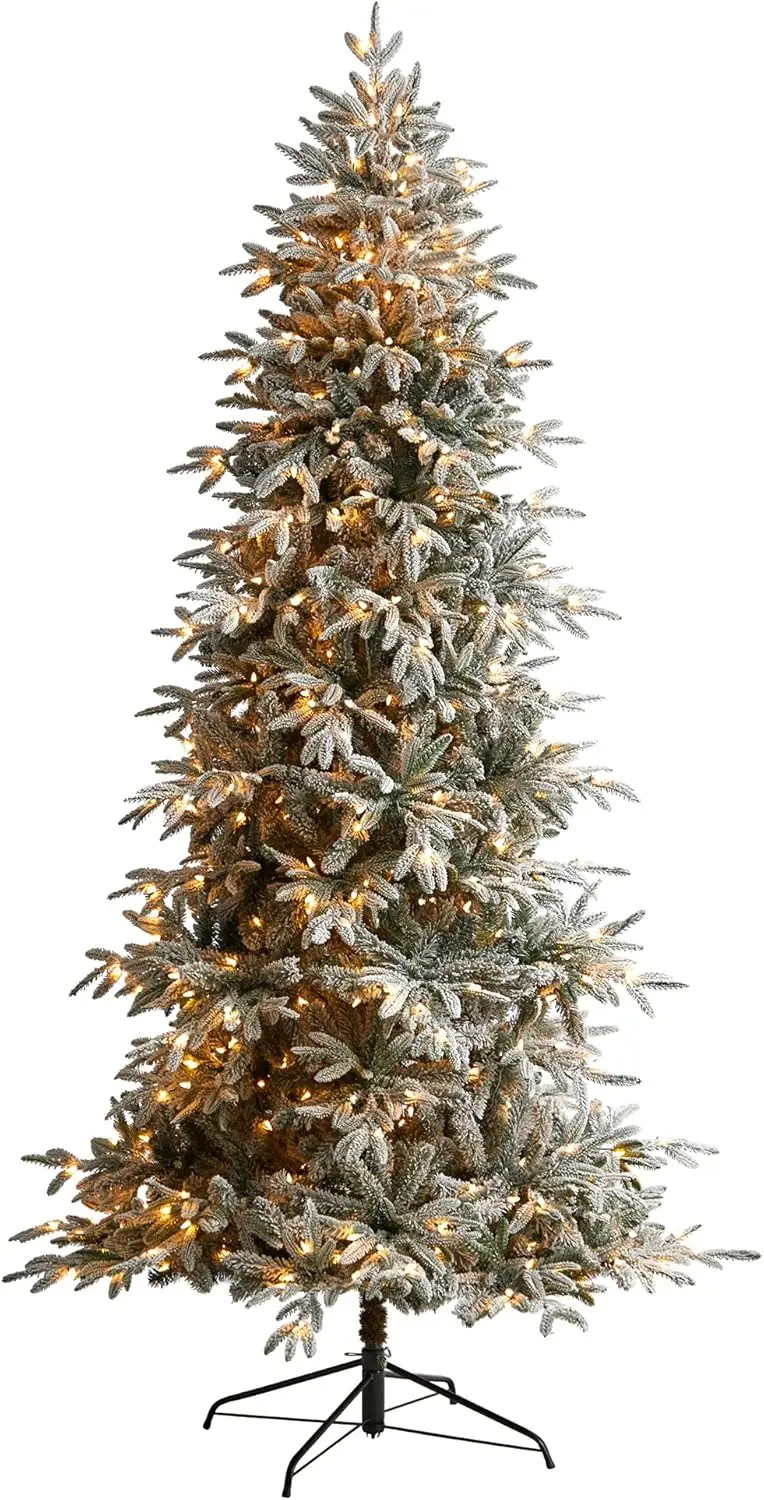 8.5Ft. Flocked Manchester Spruce Artificial Christmas Tree With 550 Lights And 1317 Bendable Branches