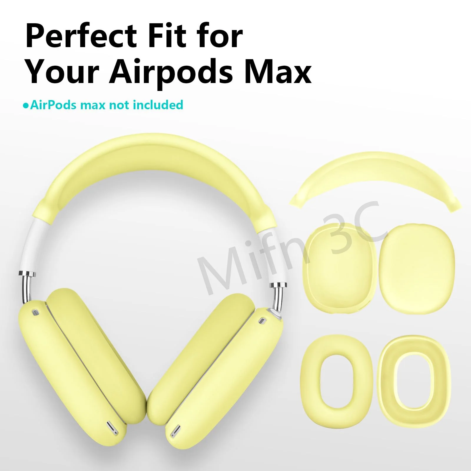 Yellow Headset Case for AirPods Max 2024 Case Soft Silicone 3 in 1 Anti-Scratch Ear Pad Case Cover/Ear Cups Cover/Headband Cover