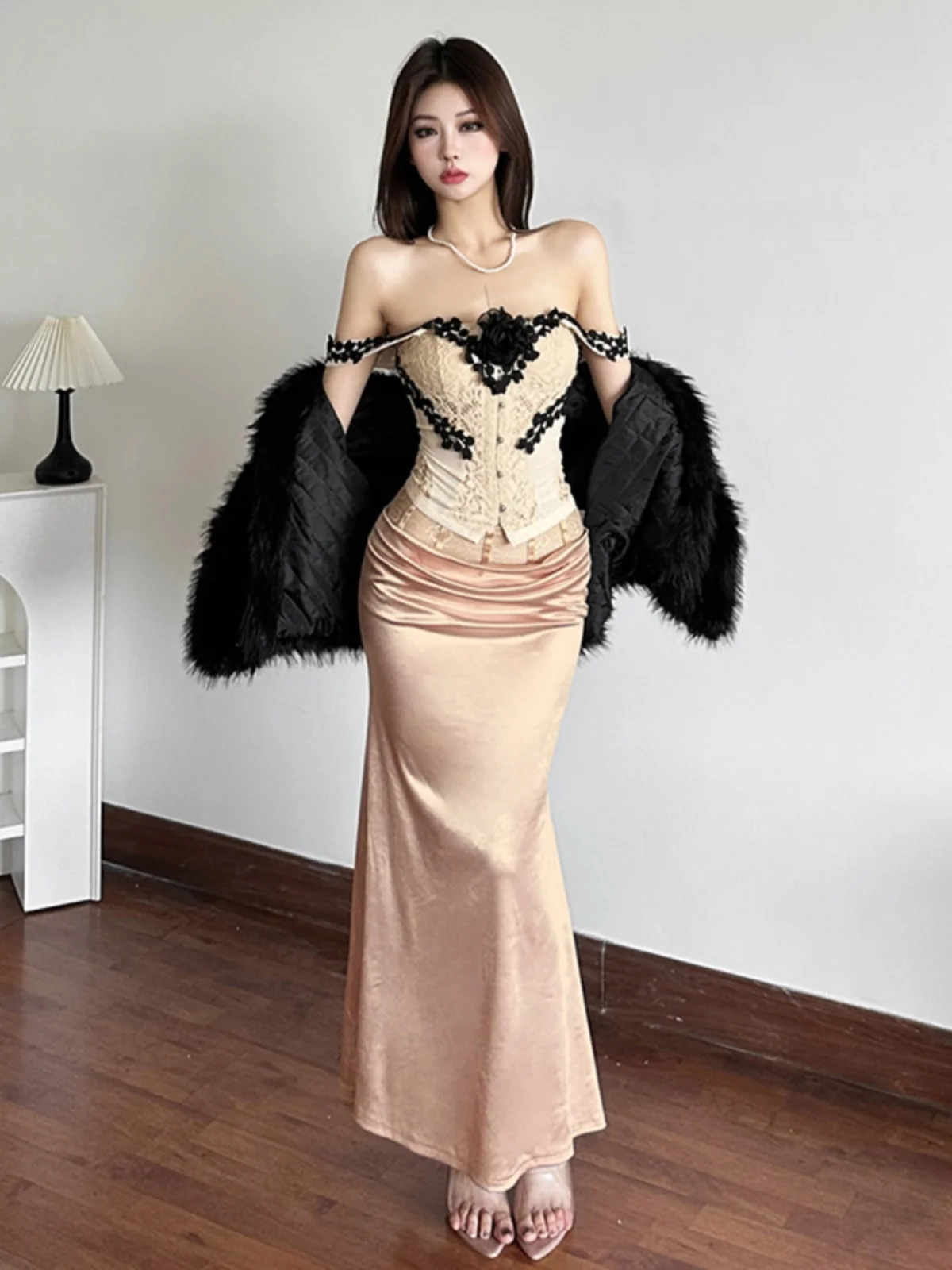 WEIRD PUSS Abito da damigella d'onore in seta oulder Set Faion da donna con gonna a f Abito oulder Puro desiderio sexy