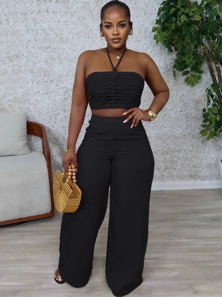 Conjuntos de 2 piezas para mujer, conjuntos a juego, conjuntos de dos piezas, Top y pantalones de pierna ancha, trajes, ropa, novedad de 2025, verano y otoño