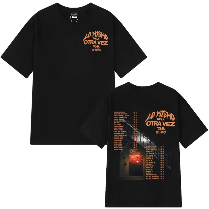 Mora Lo Mismo Dela Otra Vez Tour 2025 القوطية تي شيرت الصيف الرجال الهيب هوب موضة القطن المتضخم تي شيرت على طراز هاراجوكو ملابس الشارع