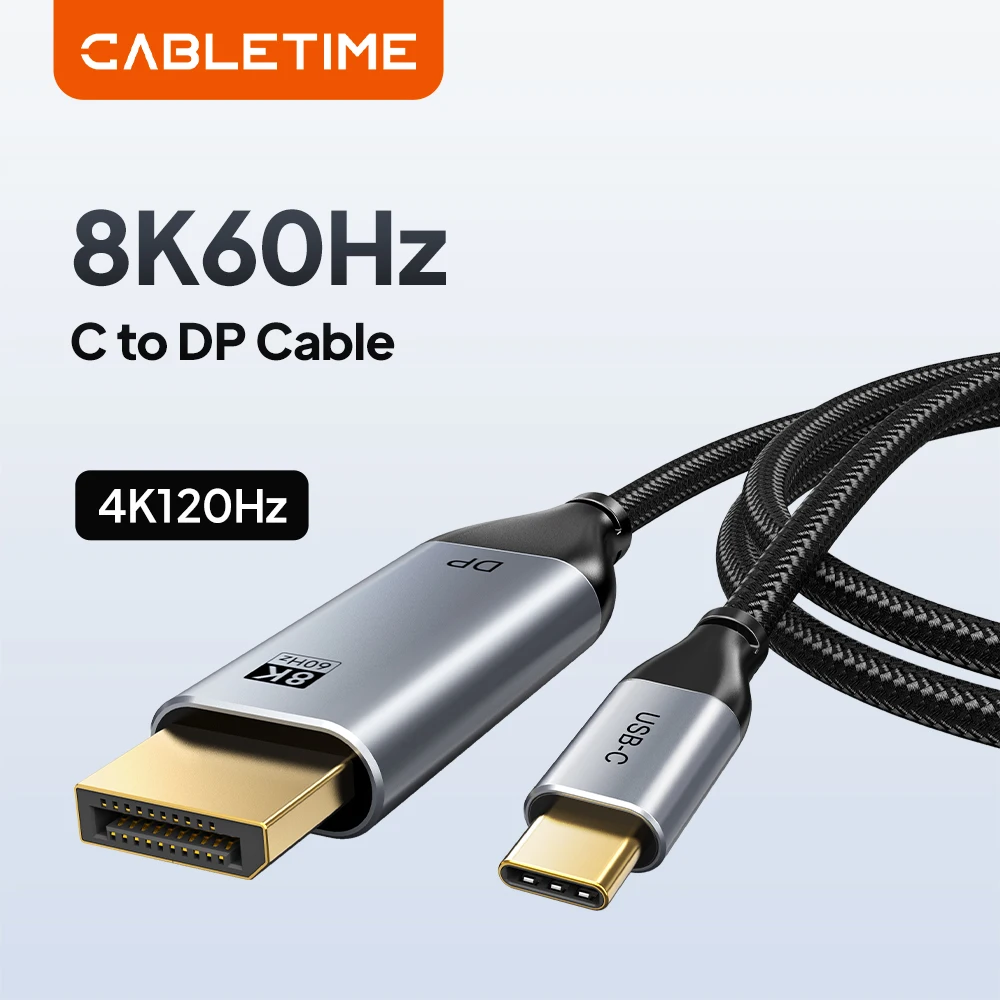 CABLETIME 8K@60Hz USB C to DP Cable DP 1.4 4K@144Hz DSC 1.2 Type C to Displayport Cable for Monitor Laptop Macbook Pro