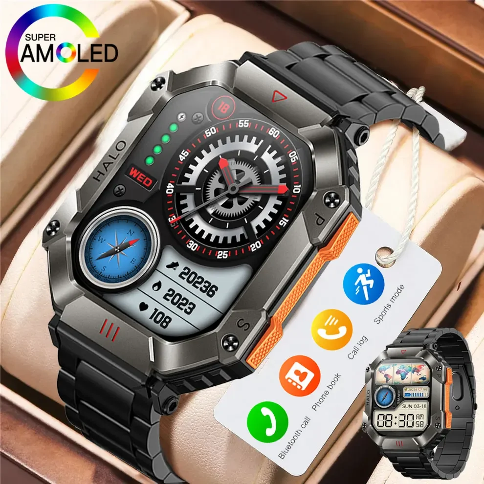 Men's 2025New Outdoor Sports Smart Watch Blood Pressure Monitoring GPS Movement Tracking Bluetooth Call Compass Weather Features