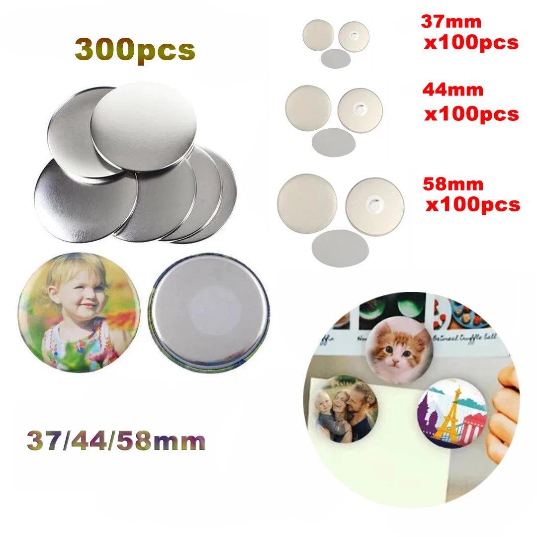 300 Pcs Fridge Magnet Button Parts 3 Sizes 37mm & 44mm & 58mm Round Blank Refrigerator Magnet Supplies for Button Maker Machine