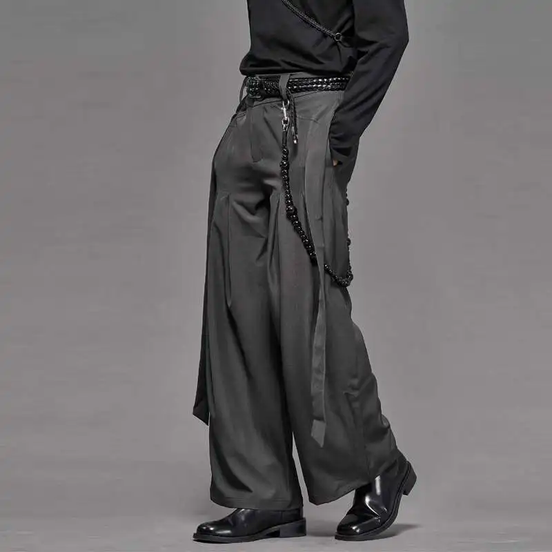 Hksh primavera nova maré masculina yamamoto estilo japonês casual perna larga tornozelo comprimento terno calças moda nicho plissado em linha reta hk5923