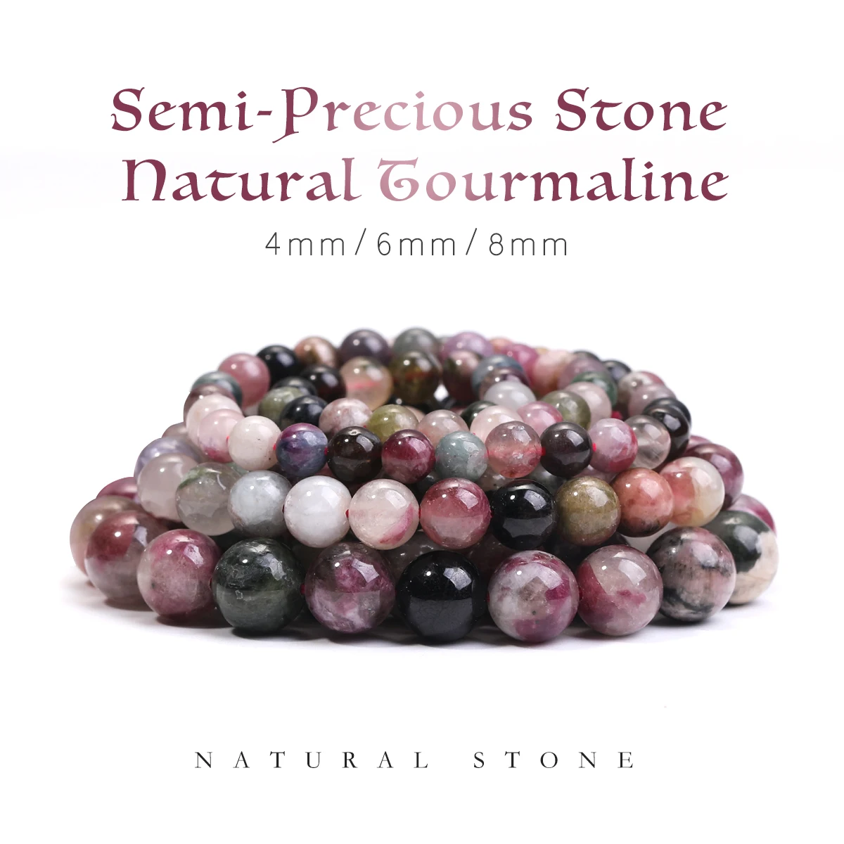 

Natural Tourmaline Beads Natural Stone Round Colorful Loose Beads for Jewelry Making Supplier Bracelets