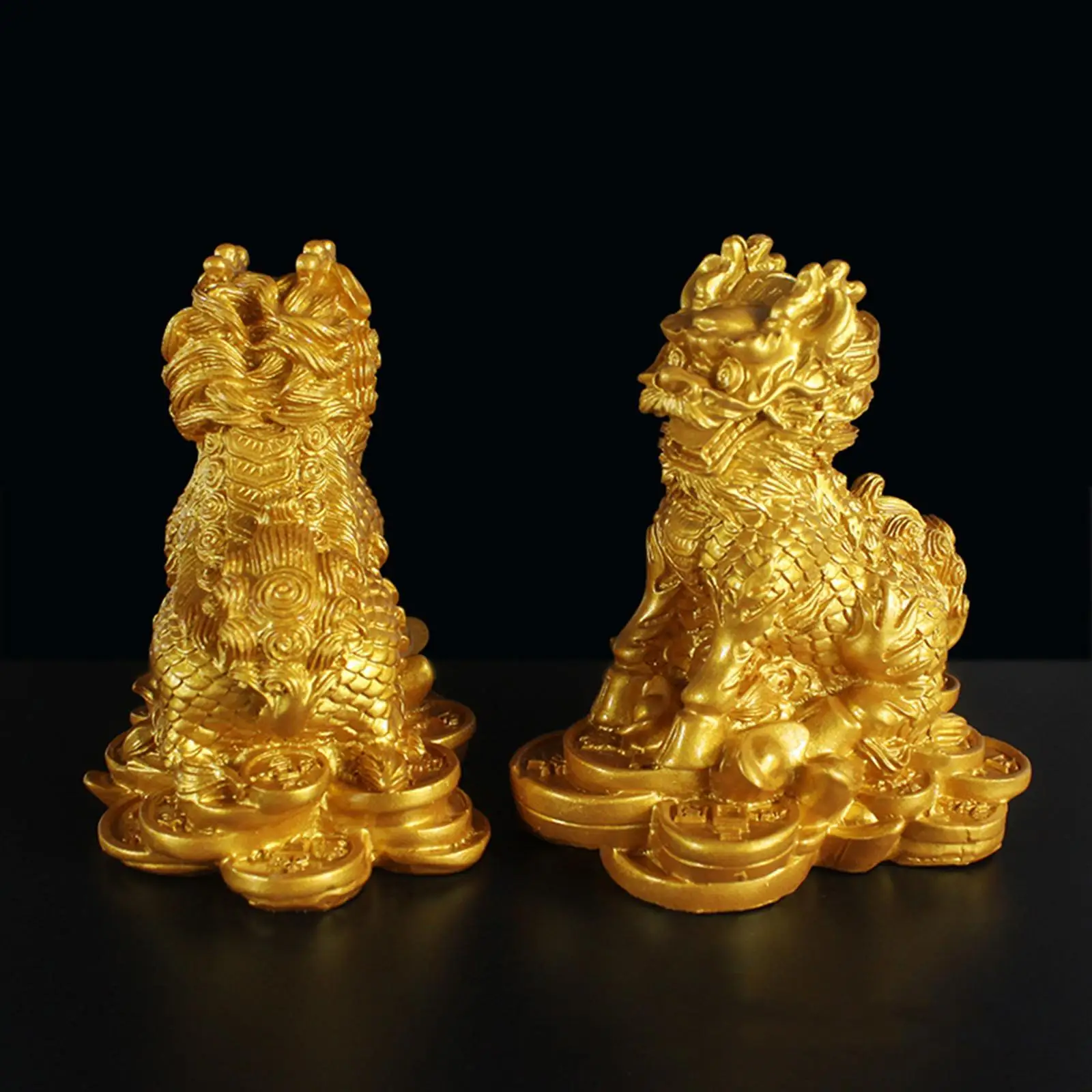 1 Pair Feng Shui Kylin Statue Decor, Chinese Chi Lin Figures for Living Room TV Shelf Home Desktop Outdoor Decoration Ornaments