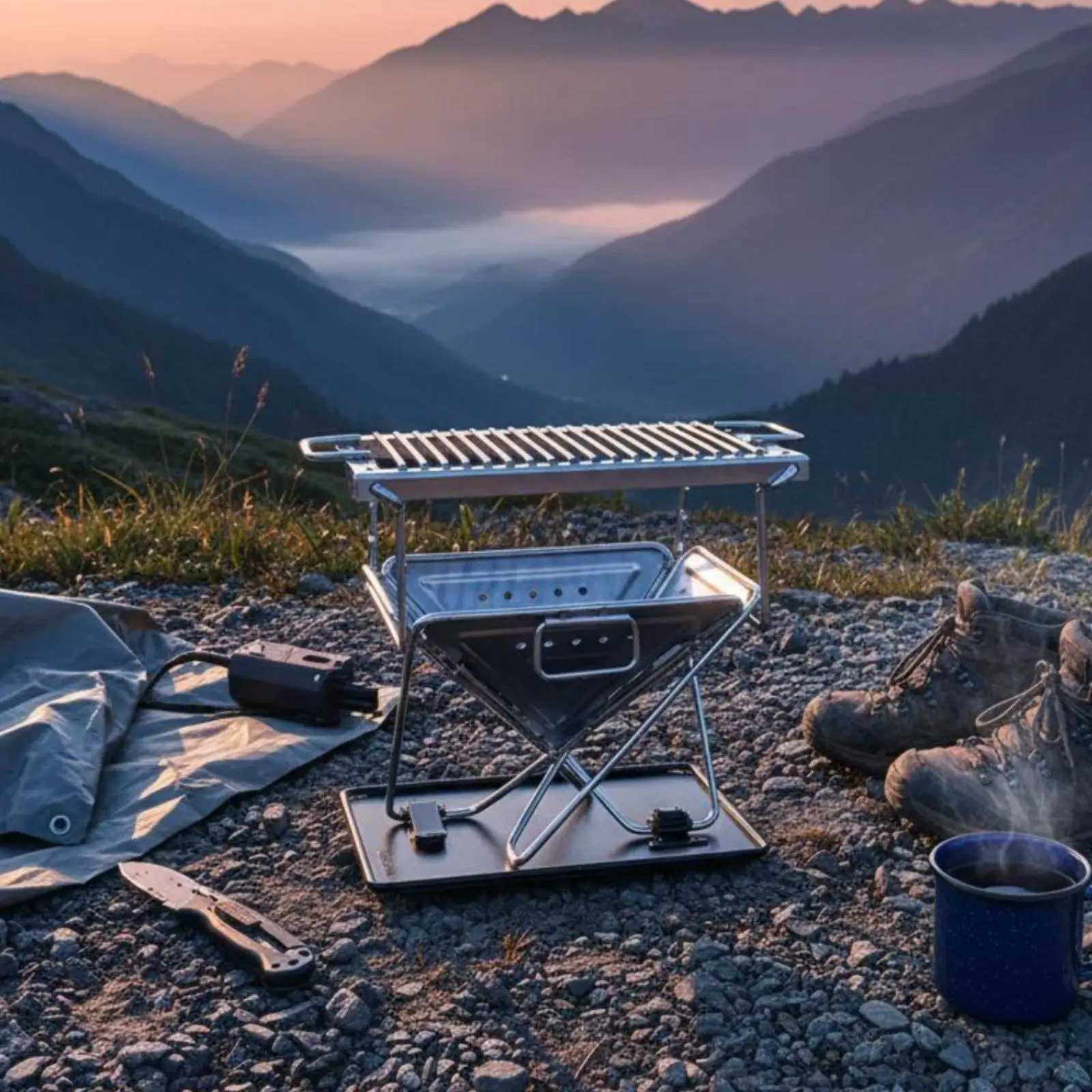 Foldable Camping Grill Stainless Steel Tabletop Portable BBQ Outdoor Cooking for Backpacking