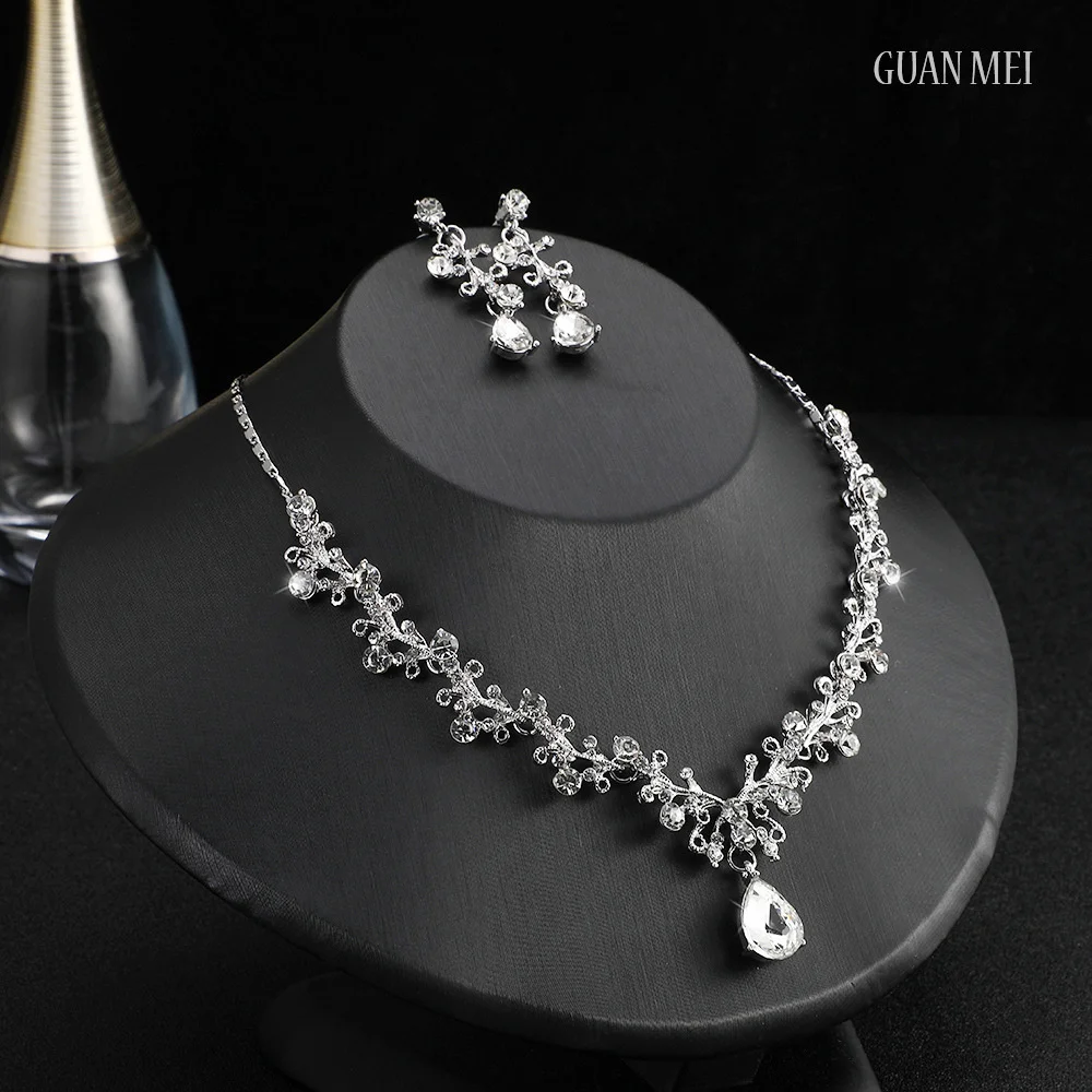 Exquisite Dangle Earrings And Necklace Set For Women Bridal Jewelry Set Rhinestone Flower Choker Necklace Set Party Wedding
