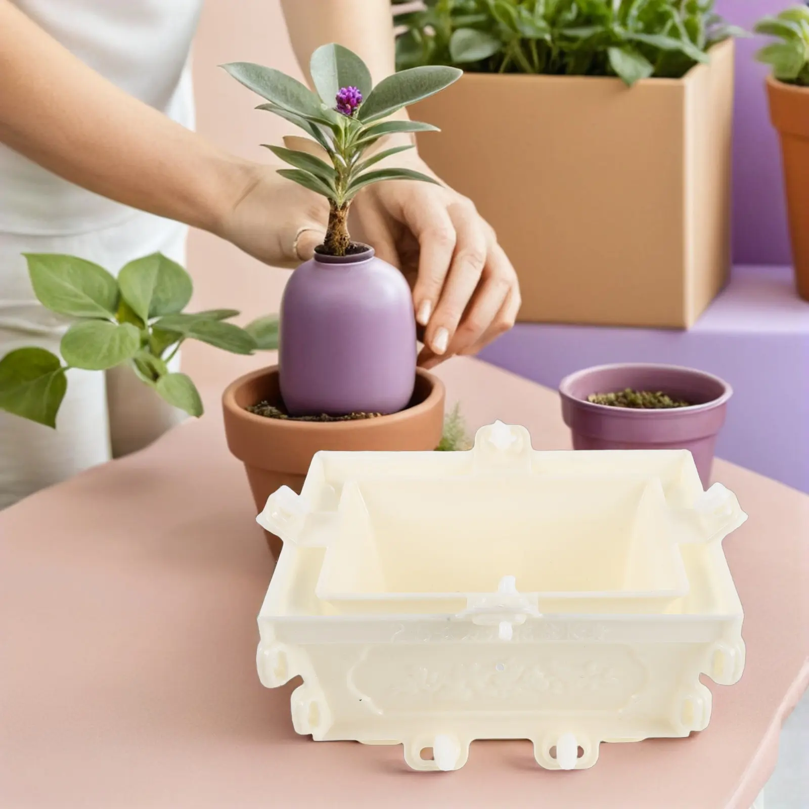 Plastic Concrete Flower Pot Mold Reusable Cement Planter Mold Outdoor Sculpture Bonsai Pot Rectangle Succulent DIY
