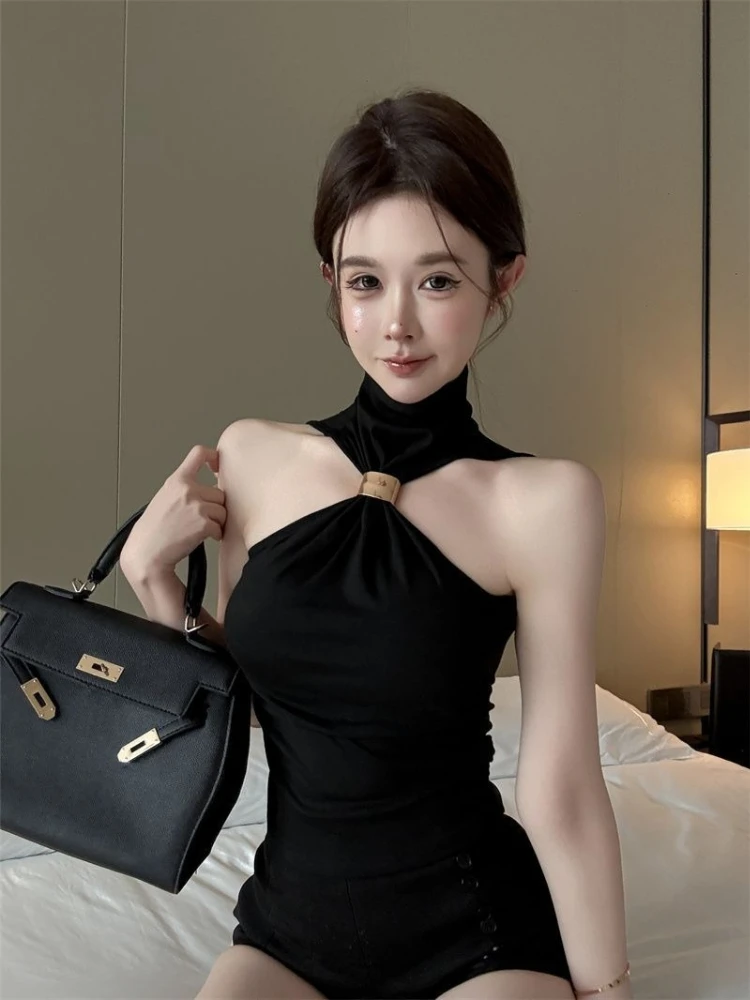 Halter Neck Cami Crop Top Women Y2k Cut Out Shoulder Slim Fit Tanks Summer 2026 New Casual Streetwear Vest