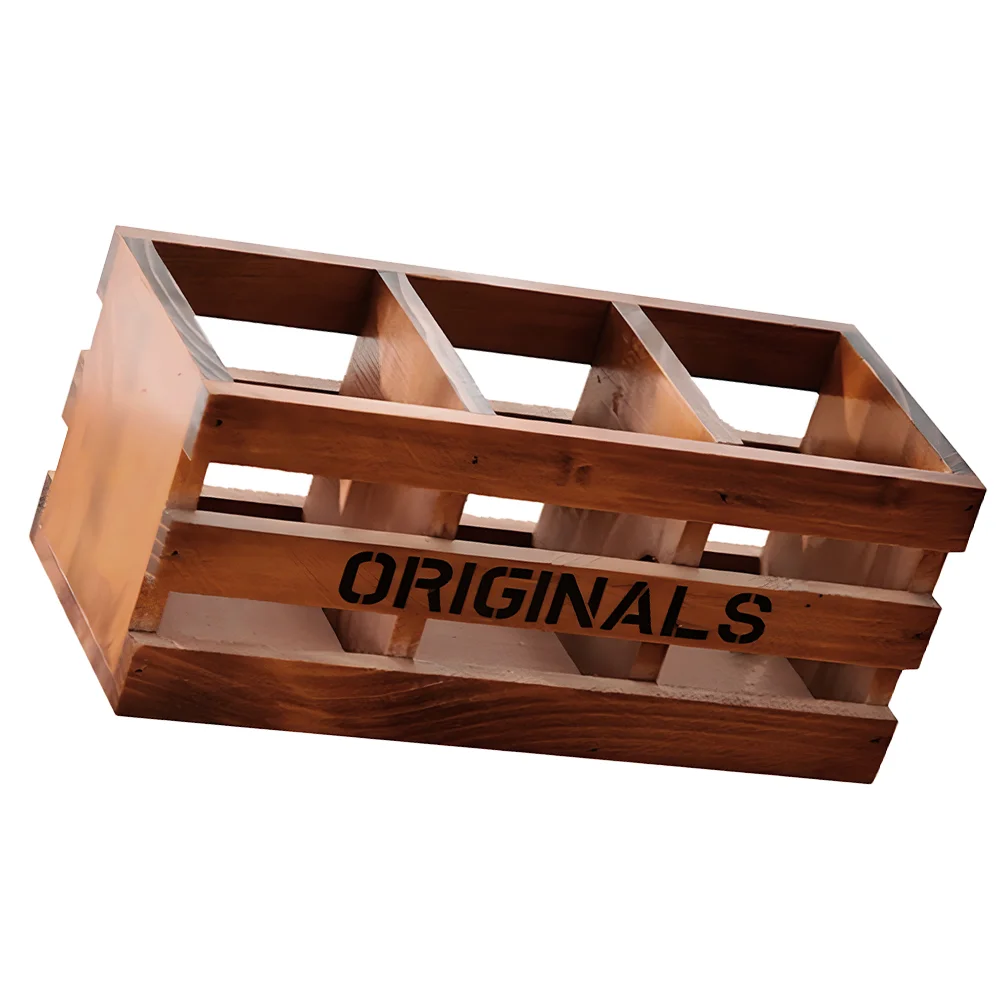 

Box Solid Wood Retro Aged Desktop 3 Compartments Pen Pencil Remote Control Makeup Brush Holder Brown Multi Grid Office Case