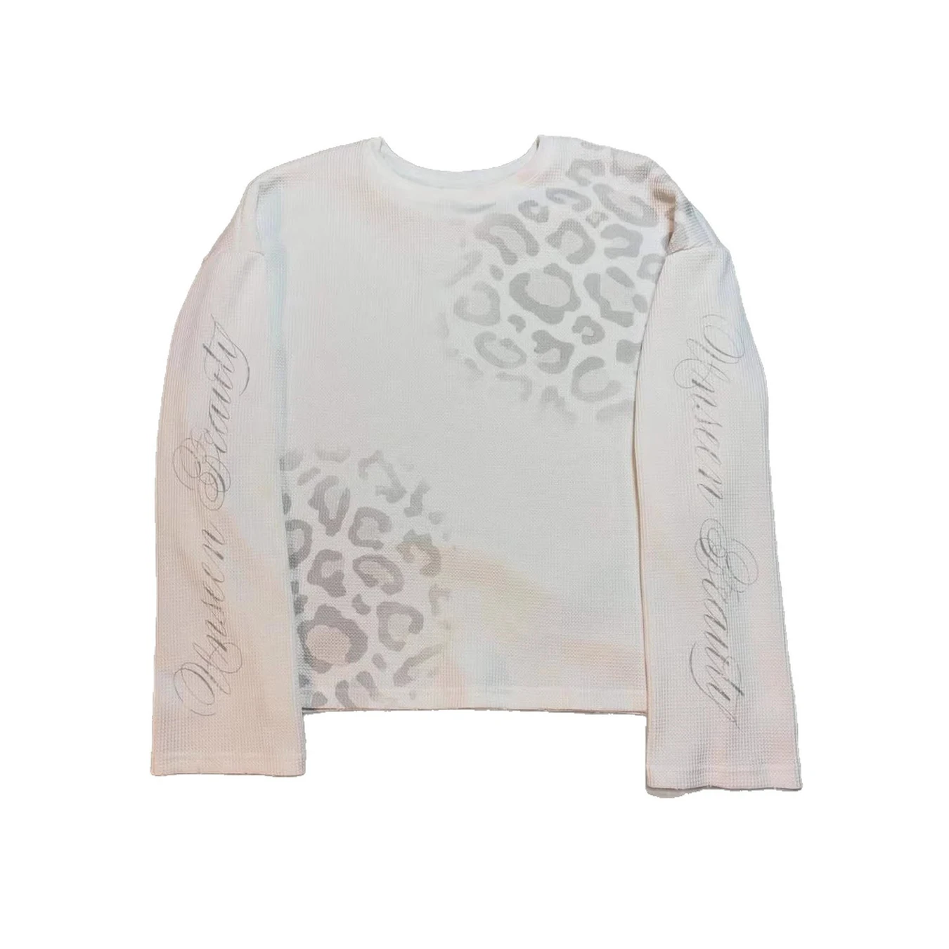 Retro Personalized Leopard Print Waffle Print Round Neck Long Sleeved Top for Men and Women, Casual and Fashionable T-Shirt image 5